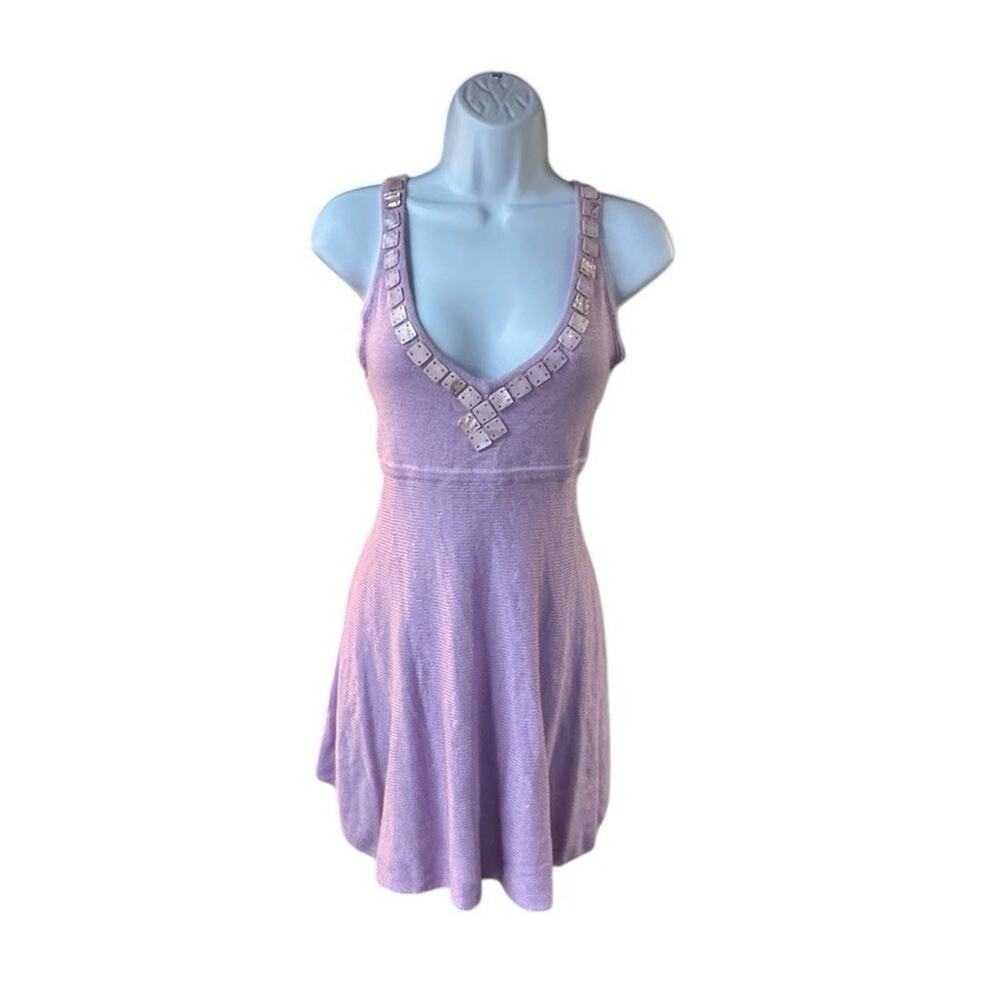 Arden B Lilac Knit Embellished Tank Top Y2K Glam Sleeveless Stretch Tunic L